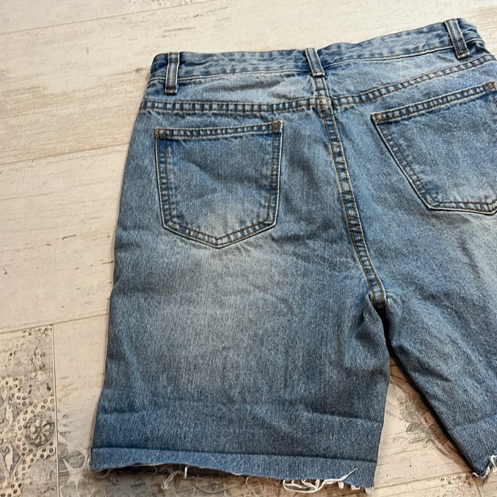 Momokrom Light Wash Distressed High Waist Cut Off Jean Shorts